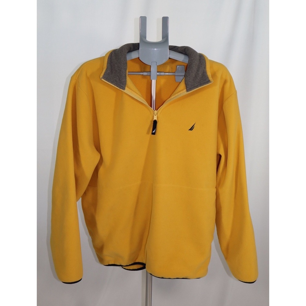 Nautica Mens Yellow Quarter Zip Fleece Pullover‎ Jacket Size L Large Logo